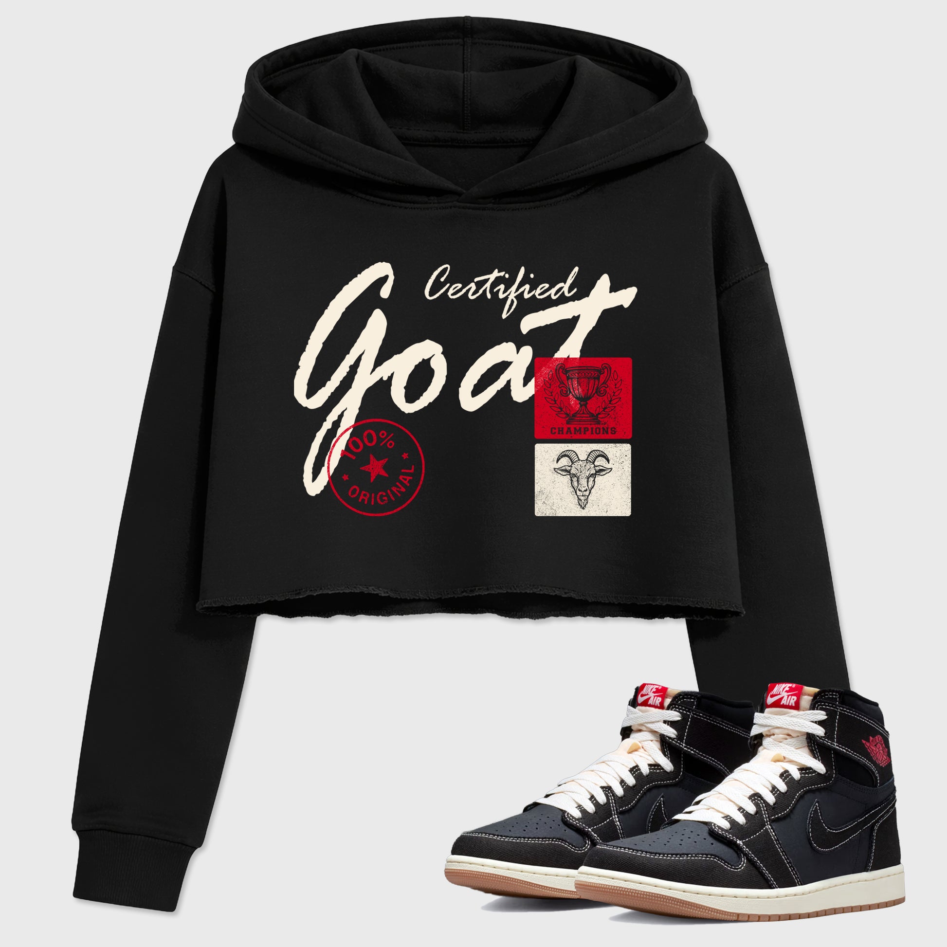 Sneaker match tees – Sneaker Tees To Match Air Jordan 1 Flight Club Shoes – Certified Goat Crop T-Shirt Black 1