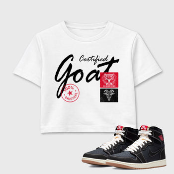 Sneaker match tees – Sneaker Tees To Match Air Jordan 1 Flight Club Shoes – Certified Goat Crop T-Shirt White 1
