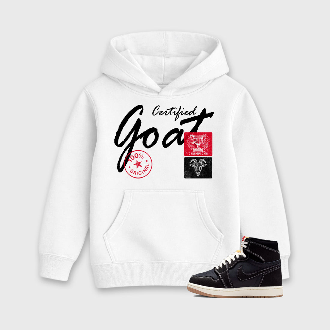 Sneaker match tees – Sneaker Tees To Match Air Jordan 1 Flight Club Shoes – Certified Goat Kids T-Shirt White 1