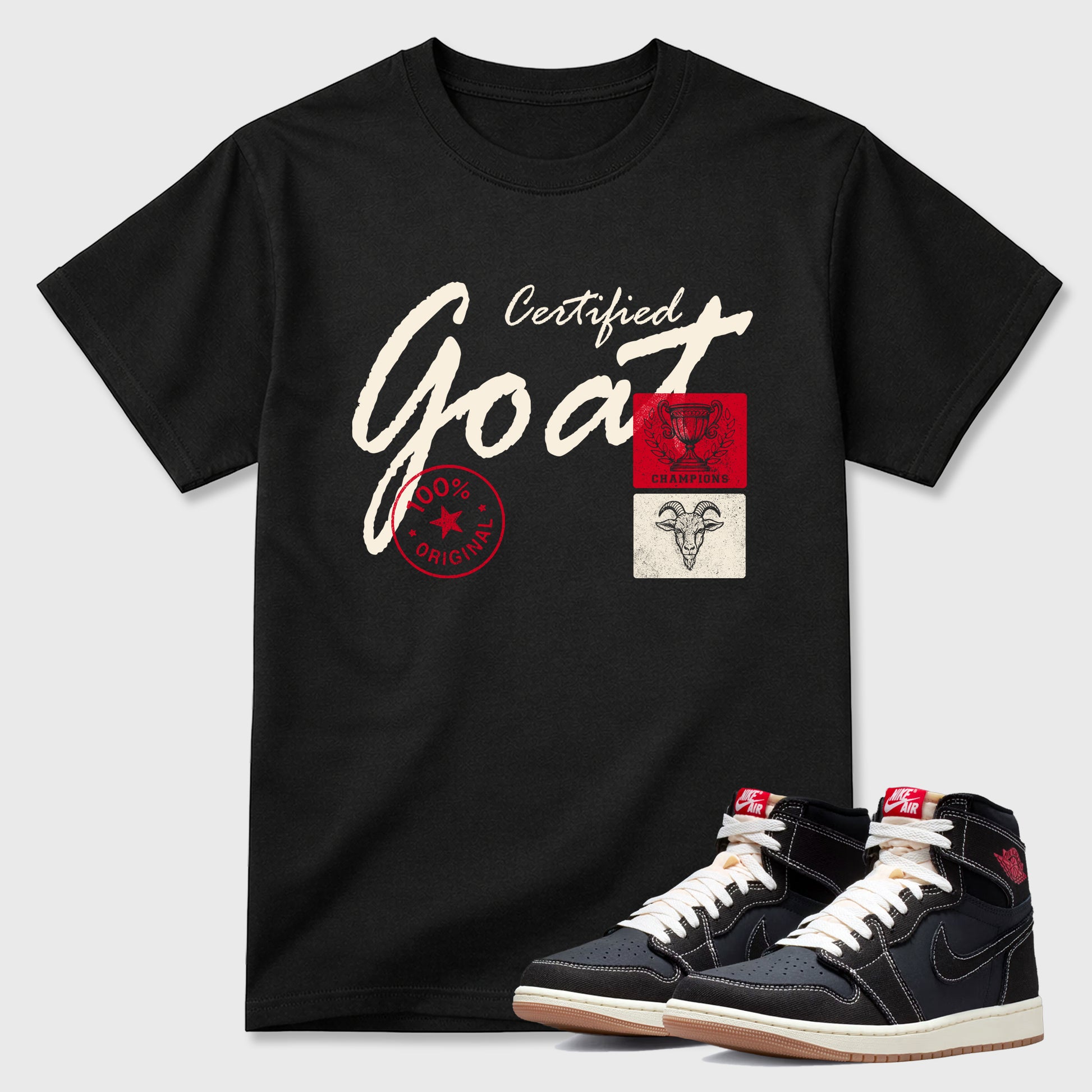Sneaker match tees – Sneaker Tees To Match Air Jordan 1 Flight Club Shoes – Certified Goat Tee Black 1