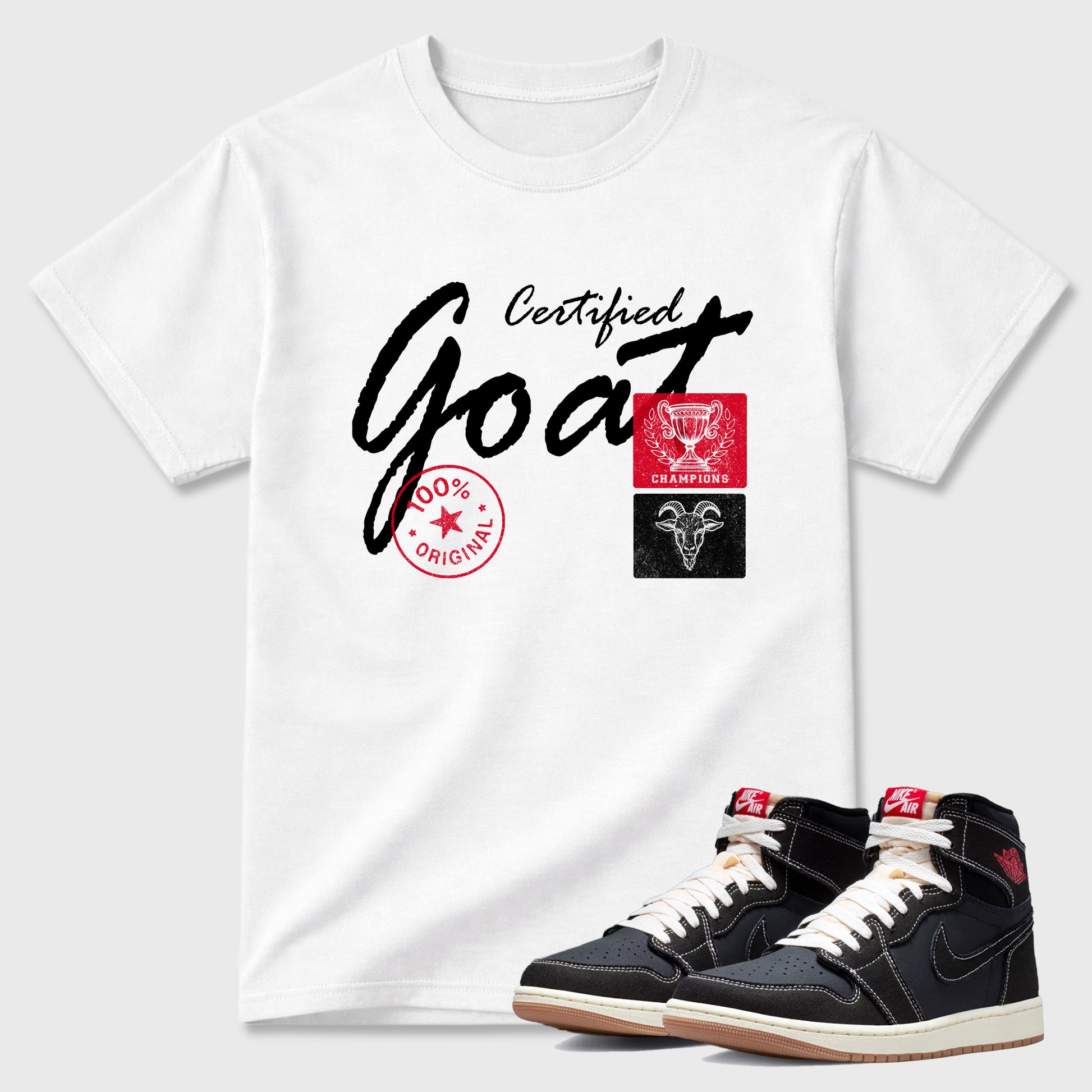 Sneaker match tees – Sneaker Tees To Match Air Jordan 1 Flight Club Shoes – Certified Goat Tee White 1