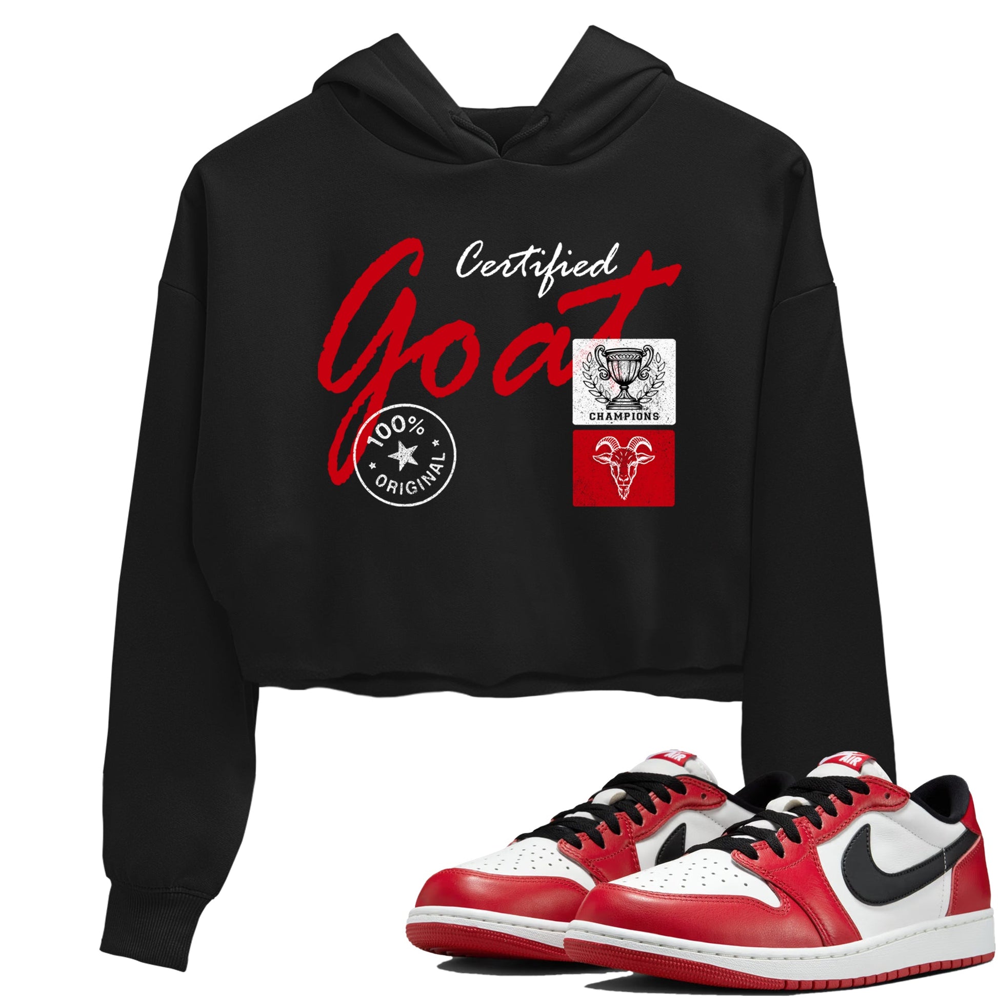 Best Sneakerfit graphic tee – Sneaker Tees To Match Air Jordan 1 Low Chicago Sneakers – Certified Goat Crop T-Shirt Black 1