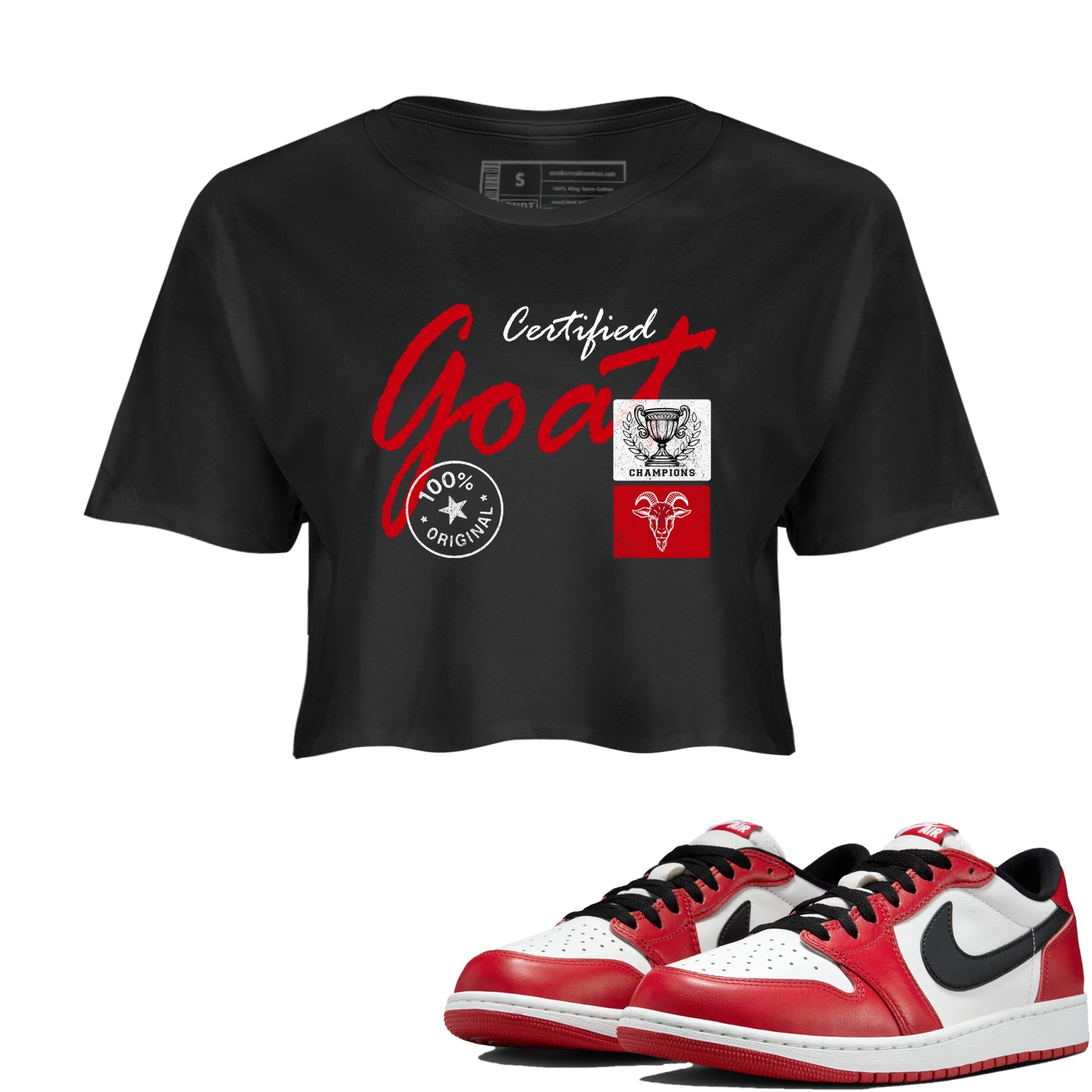 Best Sneakerfit graphic tee – Sneaker Tees To Match Air Jordan 1 Low Chicago Sneakers – Certified Goat Crop T-Shirt Black 1