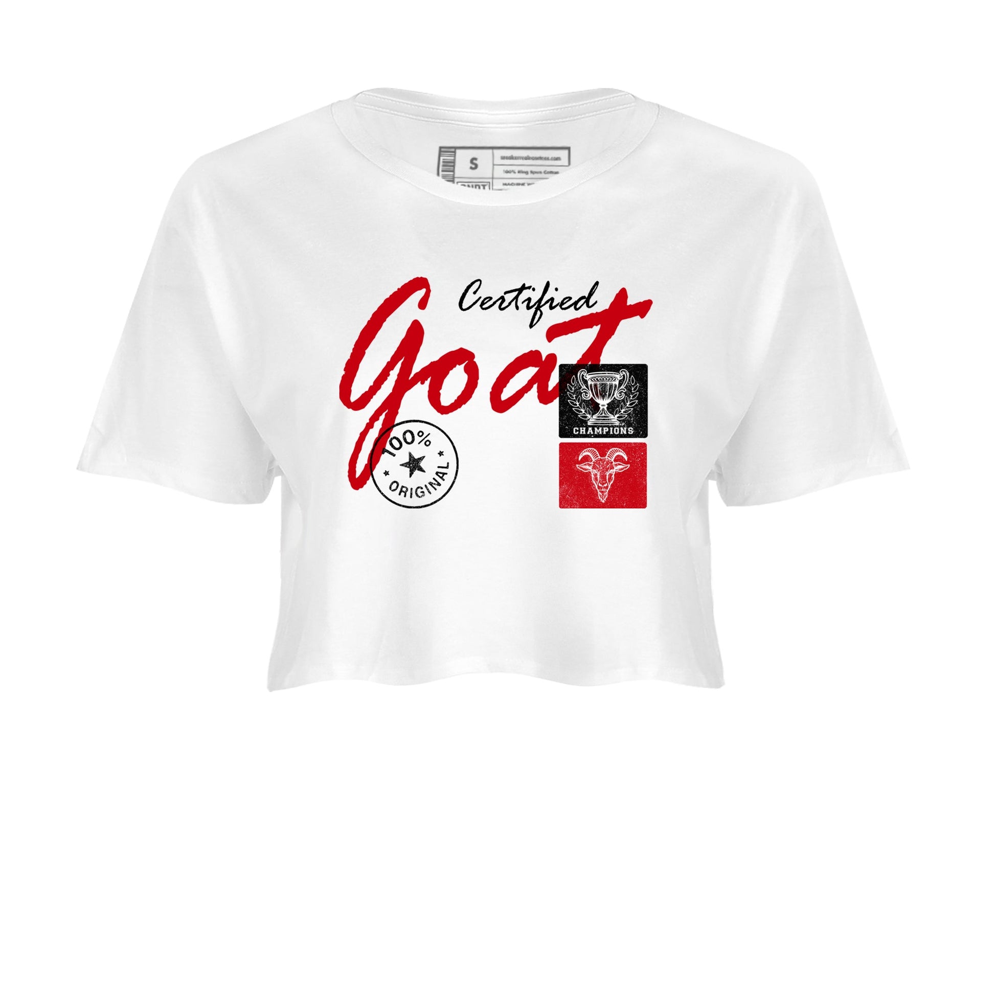 Best Sneakerfit graphic tee – Sneaker Tees To Match Air Jordan 1 Low Chicago Sneakers – Certified Goat Crop T-Shirt White 2