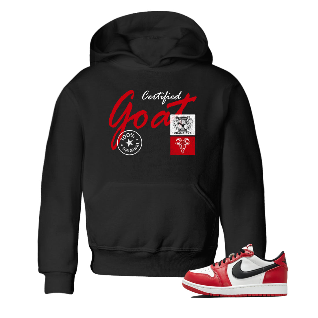Best Sneakerfit graphic tee – Sneaker Tees To Match Air Jordan 1 Low Chicago Sneakers – Certified Goat Kids T-Shirt Black 1