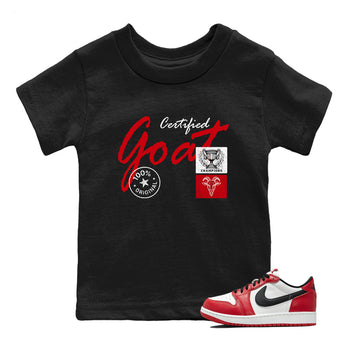 Best Sneakerfit graphic tee – Sneaker Tees To Match Air Jordan 1 Low Chicago Sneakers – Certified Goat Kids T-Shirt Black 1