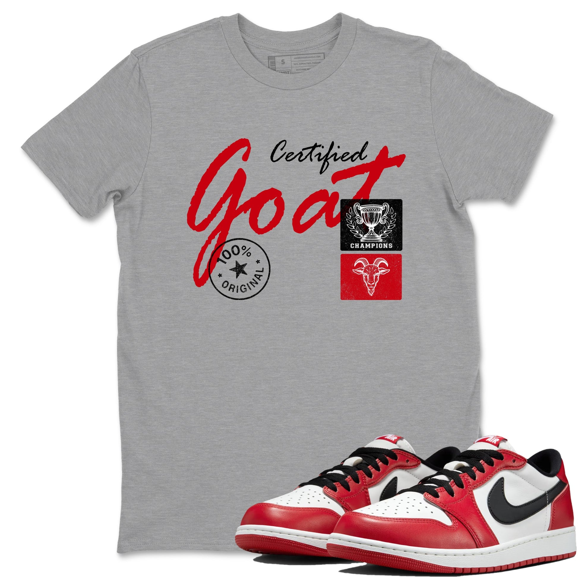 Best Sneakerfit graphic tee – Sneaker Tees To Match Air Jordan 1 Low Chicago Sneakers – Certified Goat Tee Heather Grey 1