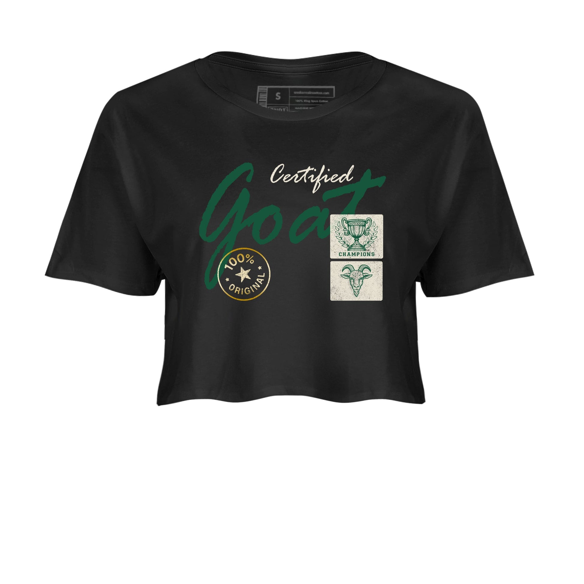 Sneaker Threads – Sneaker Tees To Match Air Jordan 1 Pro Green – Certified Goat Crop Tee Black 2. Perfect for Jordan releases 2025 colorways.