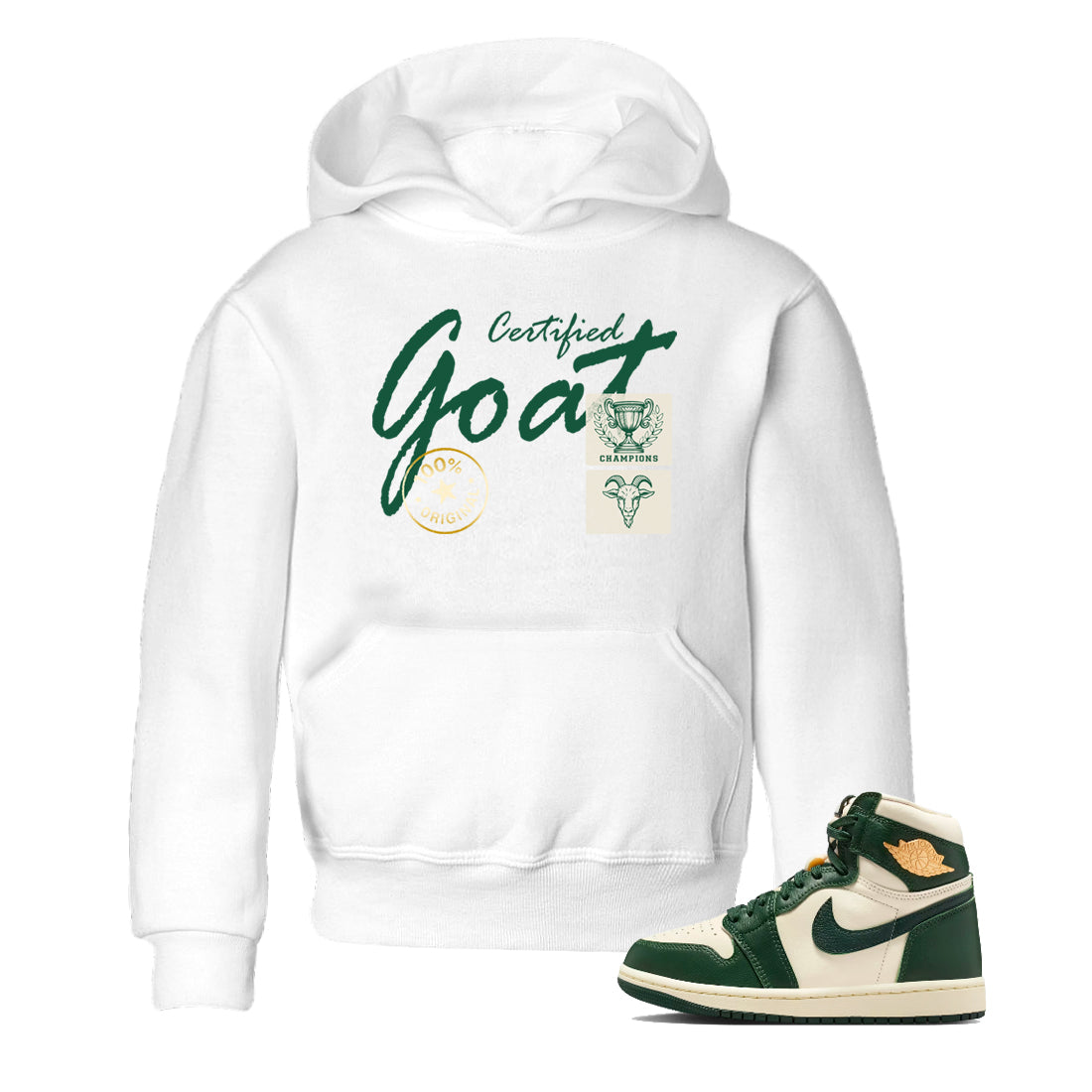 Sneaker Threads – Sneaker Tees To Match Air Jordan 1 Pro Green – Certified Goat Youth Graphic Tee White 1. Perfect for Jordan releases 2025 colorways.