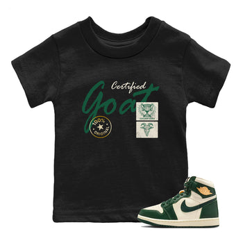 Sneaker Threads – Sneaker Tees To Match Air Jordan 1 Pro Green – Certified Goat Youth Graphic Tee Black 1. Perfect for Jordan releases 2025 colorways.