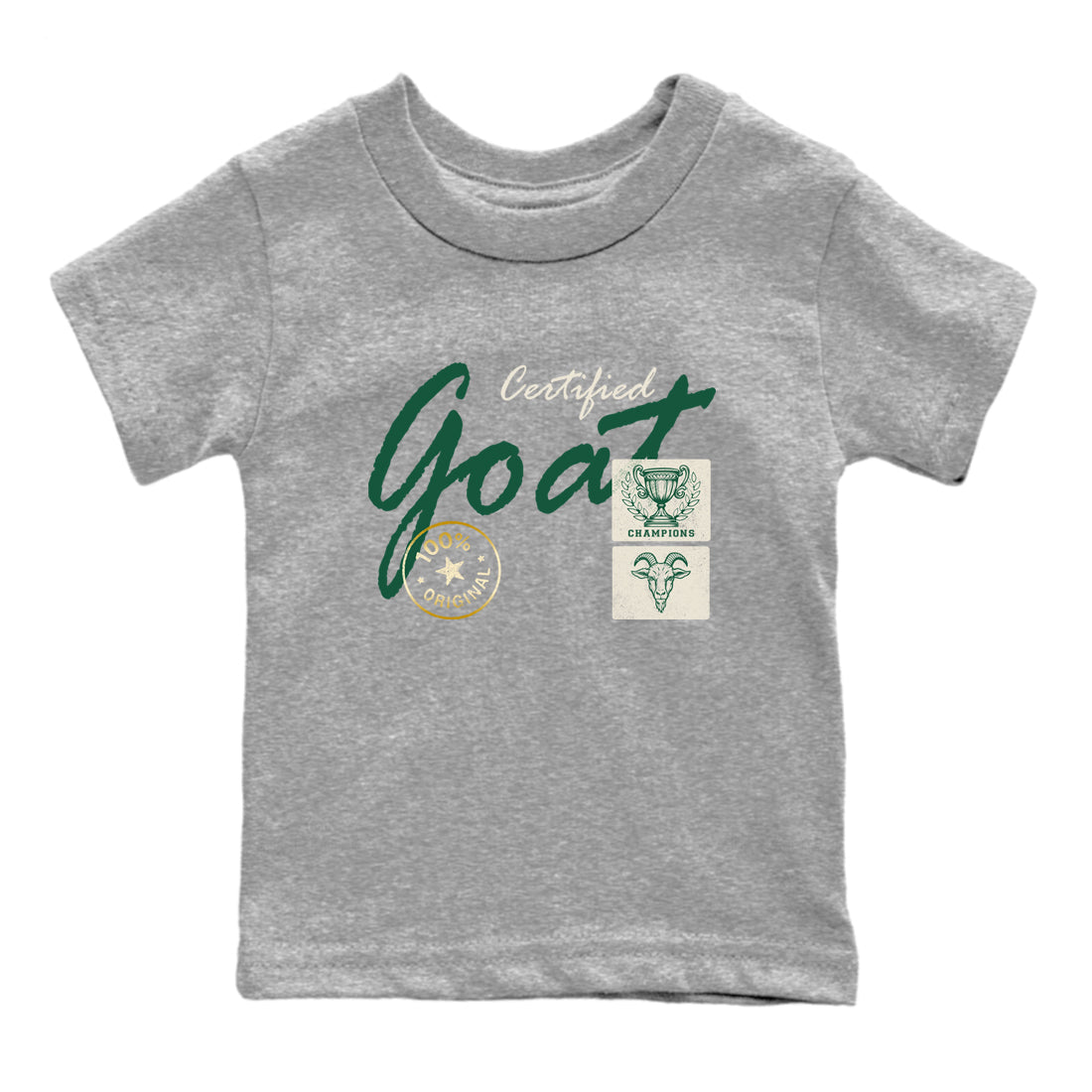 Sneaker Threads – Sneaker Tees To Match Air Jordan 1 Pro Green – Certified Goat Youth Graphic Tee Heather Grey 2. Perfect for Jordan releases 2025 colorways.