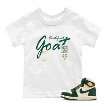 Sneaker Threads – Sneaker Tees To Match Air Jordan 1 Pro Green – Certified Goat Youth Graphic Tee White 1. Perfect for Jordan releases 2025 colorways.