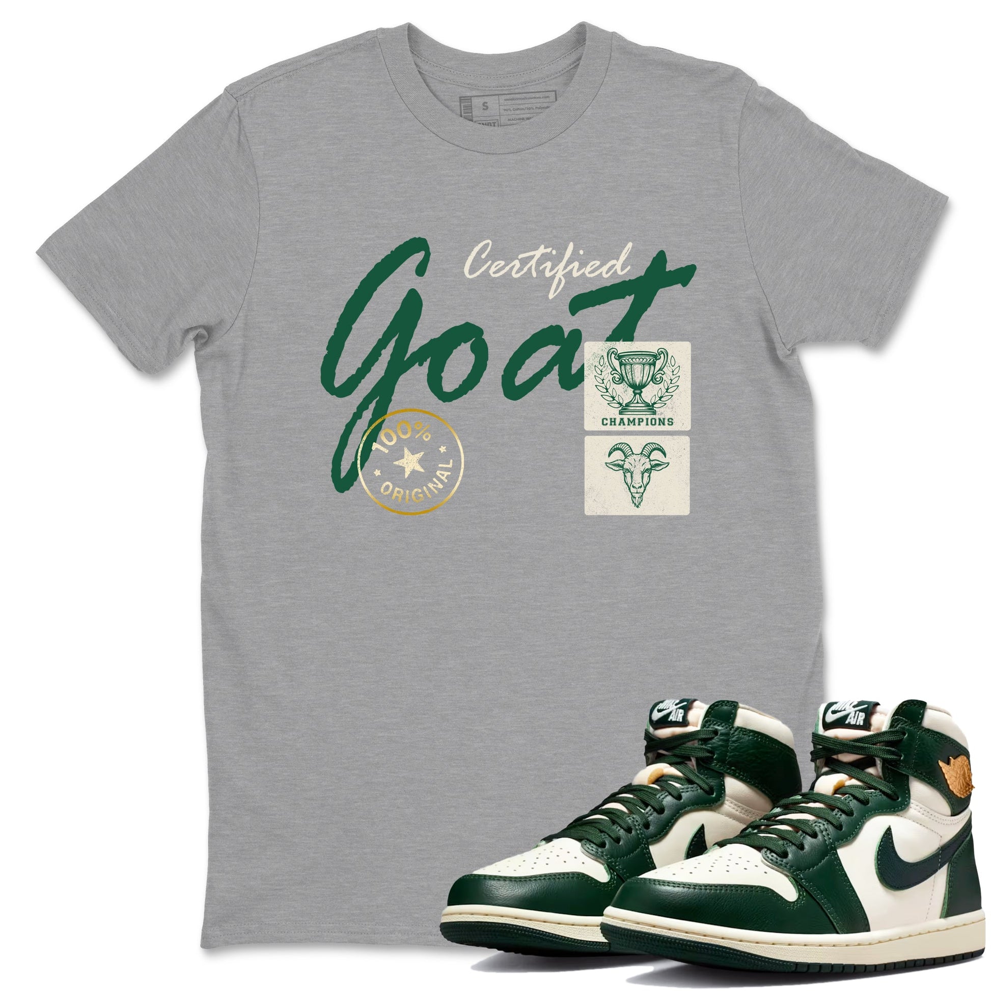 Sneaker Threads – Sneaker Tees To Match Air Jordan 1 Pro Green – Certified Goat Graphic Tee Heather Grey 1. Perfect for Jordan releases 2025 colorways.