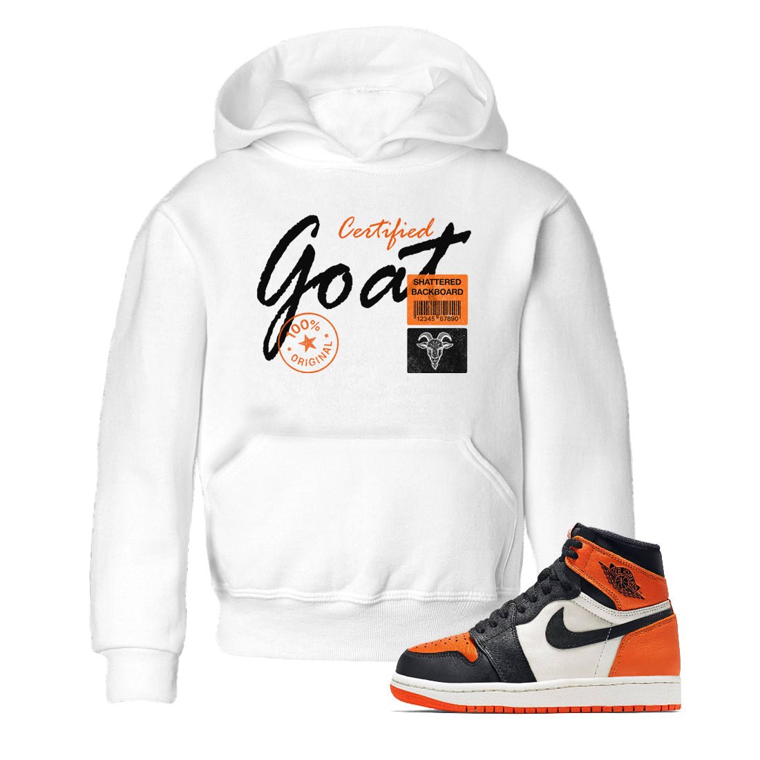 Sneaker match tees – Sneaker Tees To Match Air Jordan 1 Shattered Backboard Shoes – Certified Goat Kids T-Shirt White 1