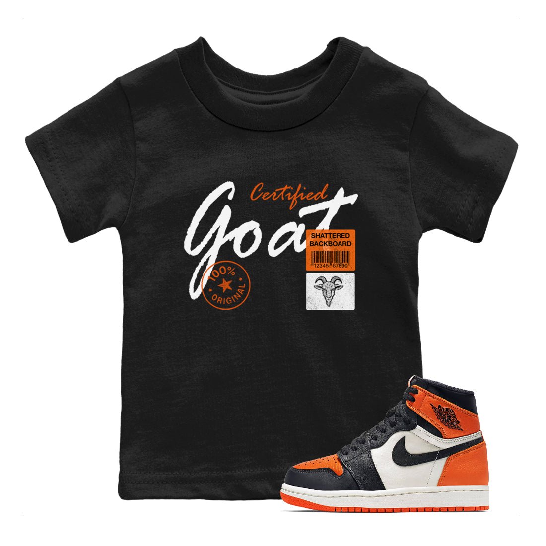 Sneaker match tees – Sneaker Tees To Match Air Jordan 1 Shattered Backboard Shoes – Certified Goat Kids T-Shirt Black 1