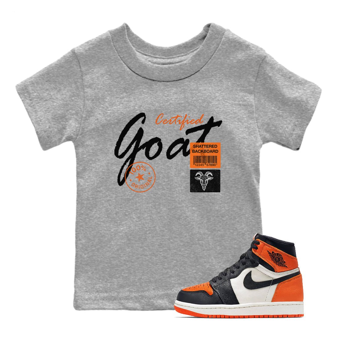 Sneaker match tees – Sneaker Tees To Match Air Jordan 1 Shattered Backboard Shoes – Certified Goat Kids T-Shirt Heather Grey 1