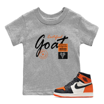 Sneaker match tees – Sneaker Tees To Match Air Jordan 1 Shattered Backboard Shoes – Certified Goat Kids T-Shirt Heather Grey 1