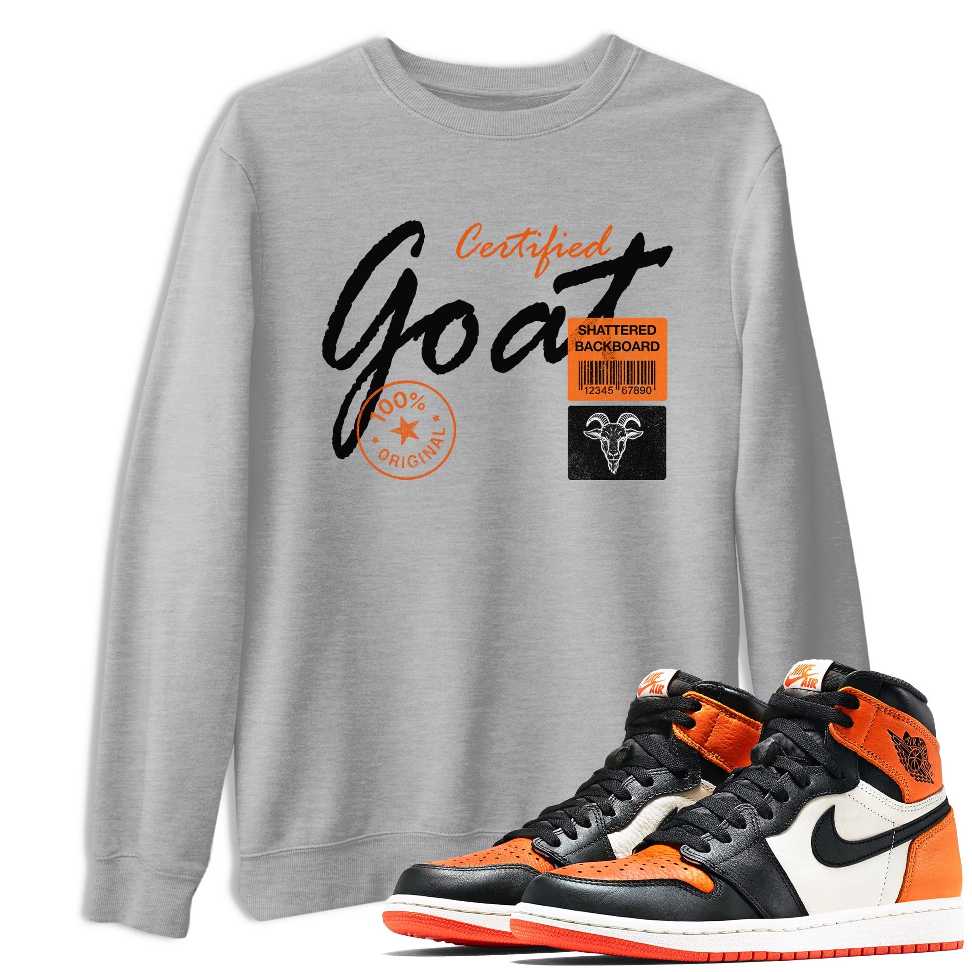 Sneaker match tees – Sneaker Tees To Match Air Jordan 1 Shattered Backboard Shoes – Certified Goat Tee Heather Grey 1