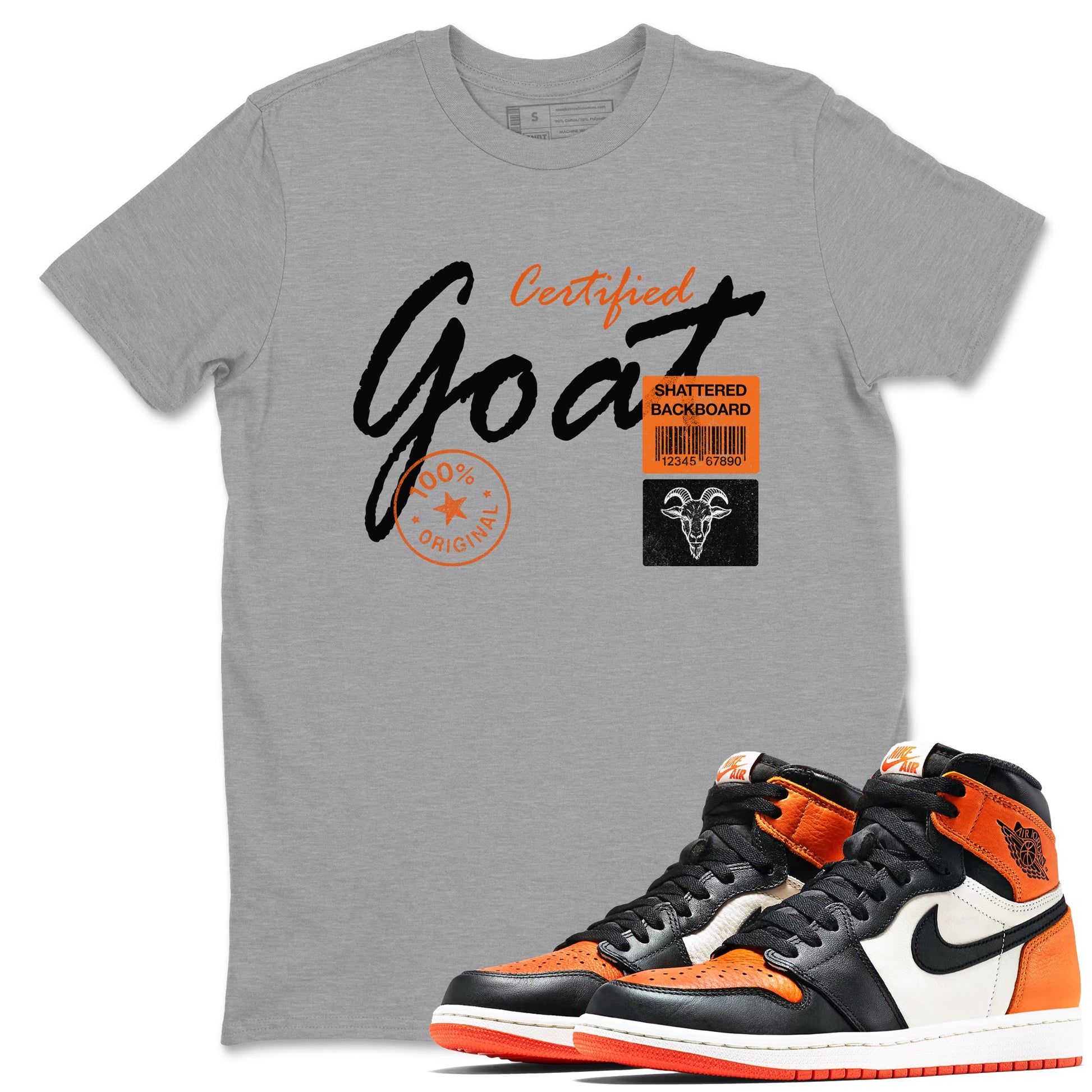 Sneaker match tees – Sneaker Tees To Match Air Jordan 1 Shattered Backboard Shoes – Certified Goat Tee Heather Grey 1