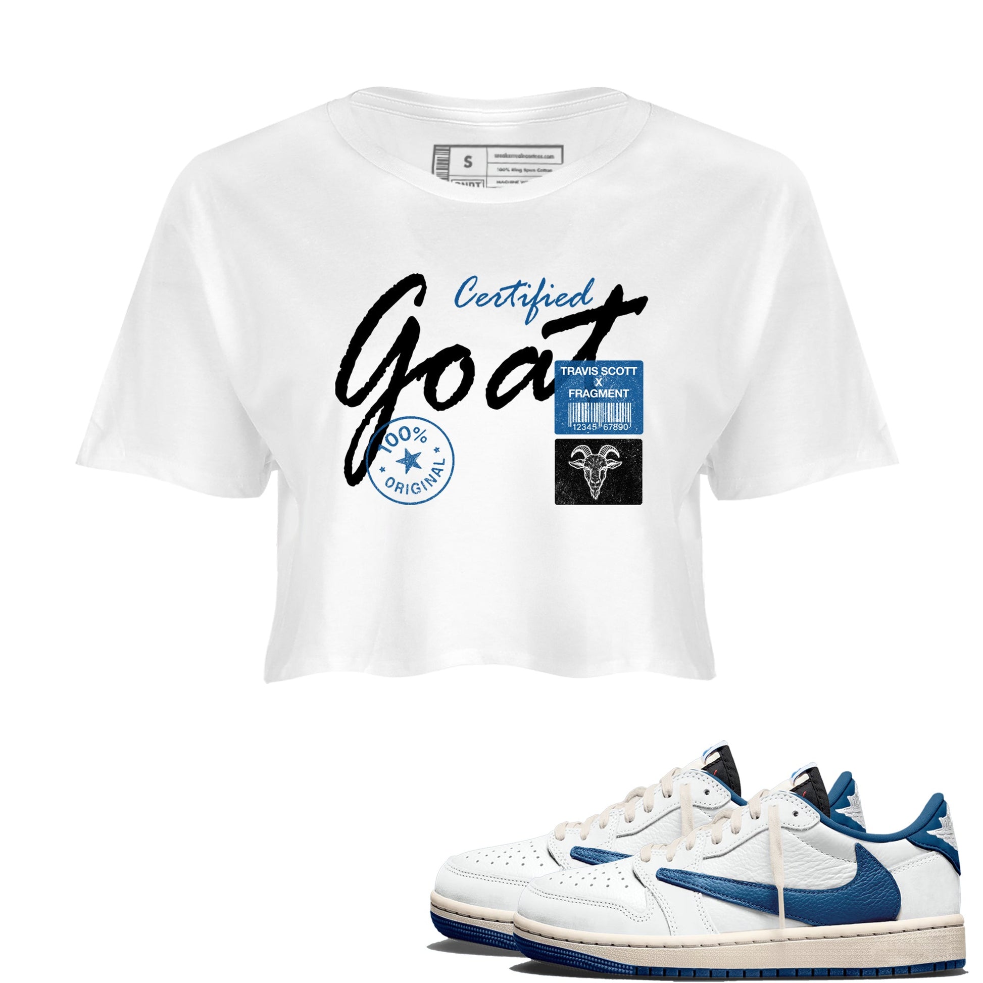 Sneaker match tees – Sneaker Tees To Match Air Jordan 1 Travis Scott Fragment Shoes – Certified Goat Crop T-Shirt White 1