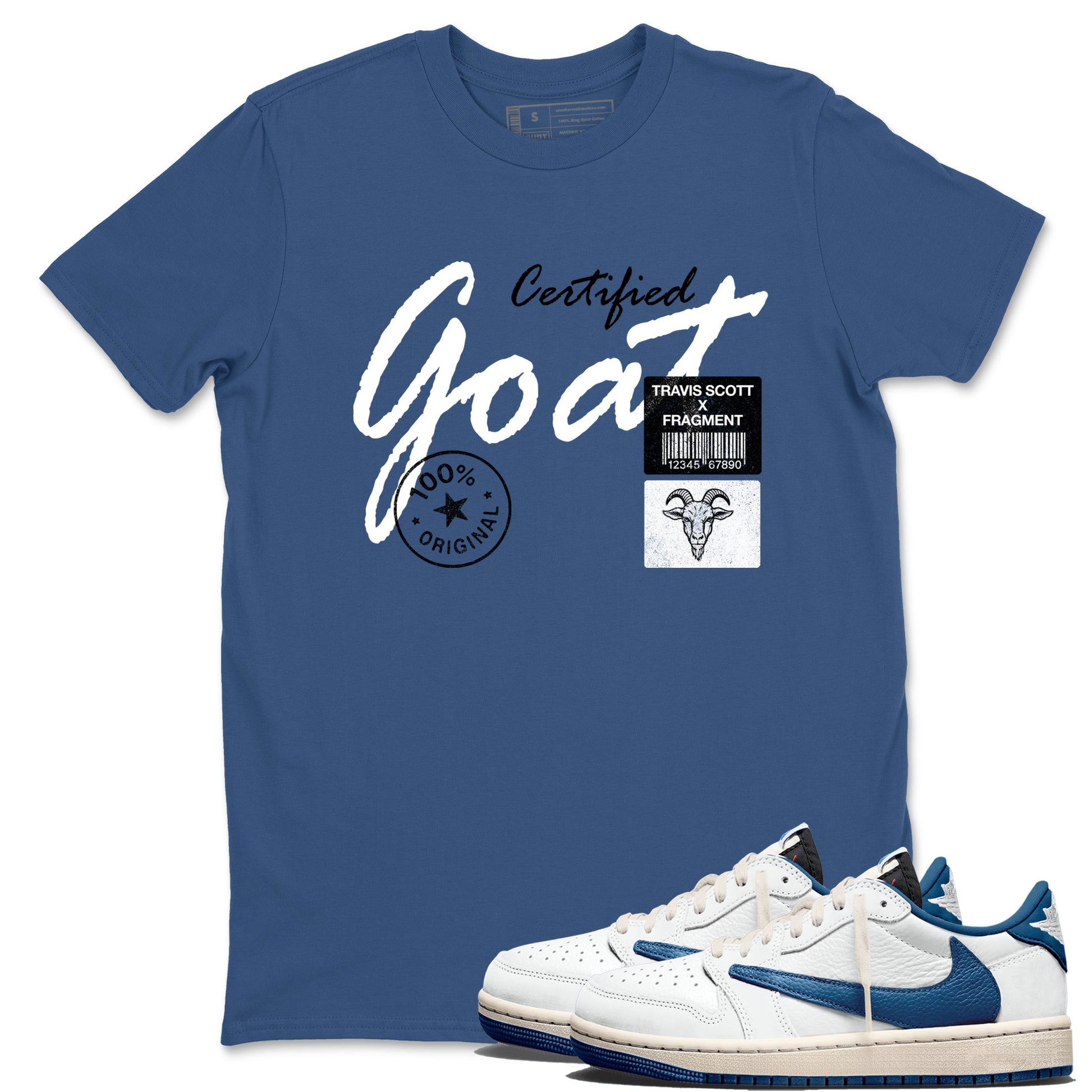 Sneaker match tees – Sneaker Tees To Match Air Jordan 1 Travis Scott Fragment Shoes – Certified Goat Tee Denim Blue 1