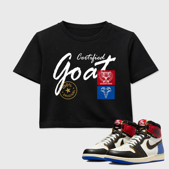 Sneaker match tees – Sneaker Tees To Match Air Jordan 1 Union x Fragment Shoes – Certified Goat Crop T-Shirt Black 1