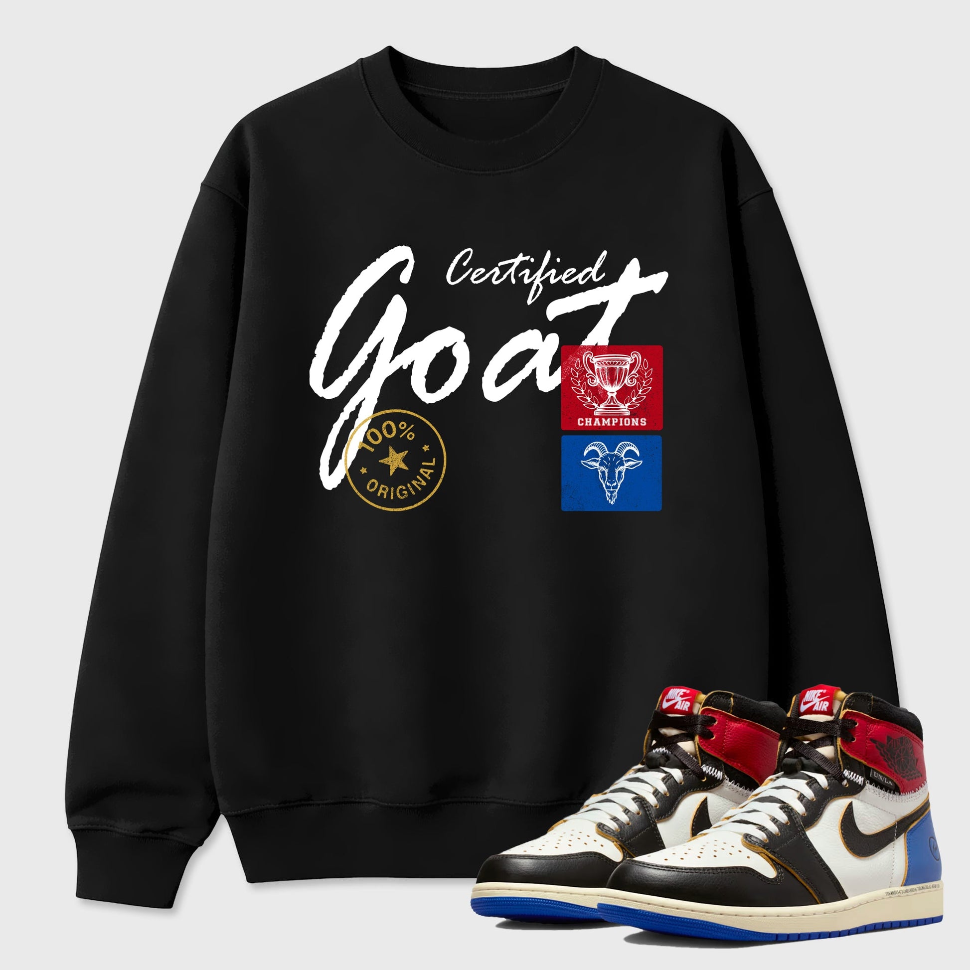 Sneaker match tees – Sneaker Tees To Match Air Jordan 1 Union x Fragment Shoes – Certified Goat Tee Black 1