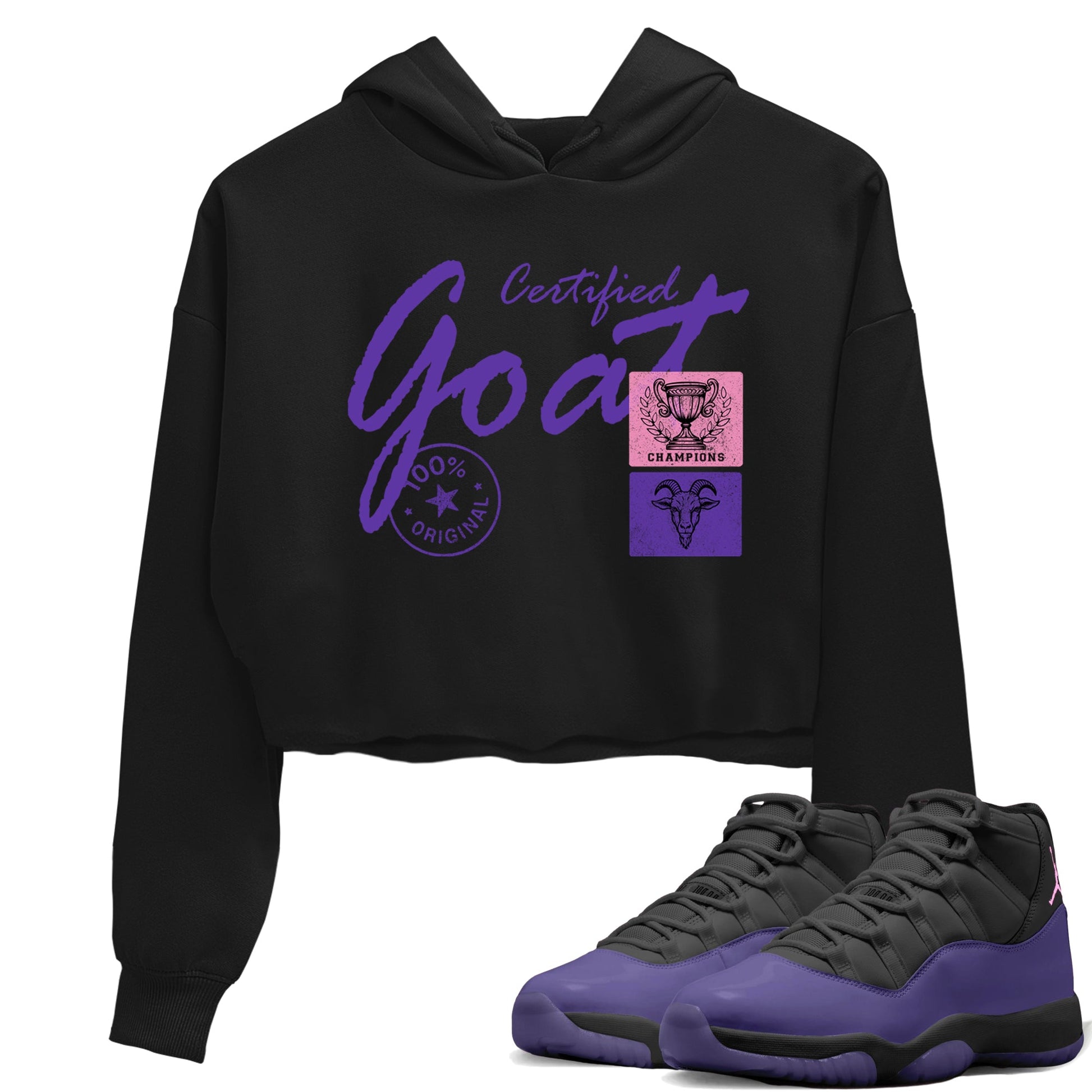 Sneaker match tees – Sneaker Tees To Match Air Jordan 11 Canyon Purple Shoes – Certified Goat Crop T-Shirt Black 1