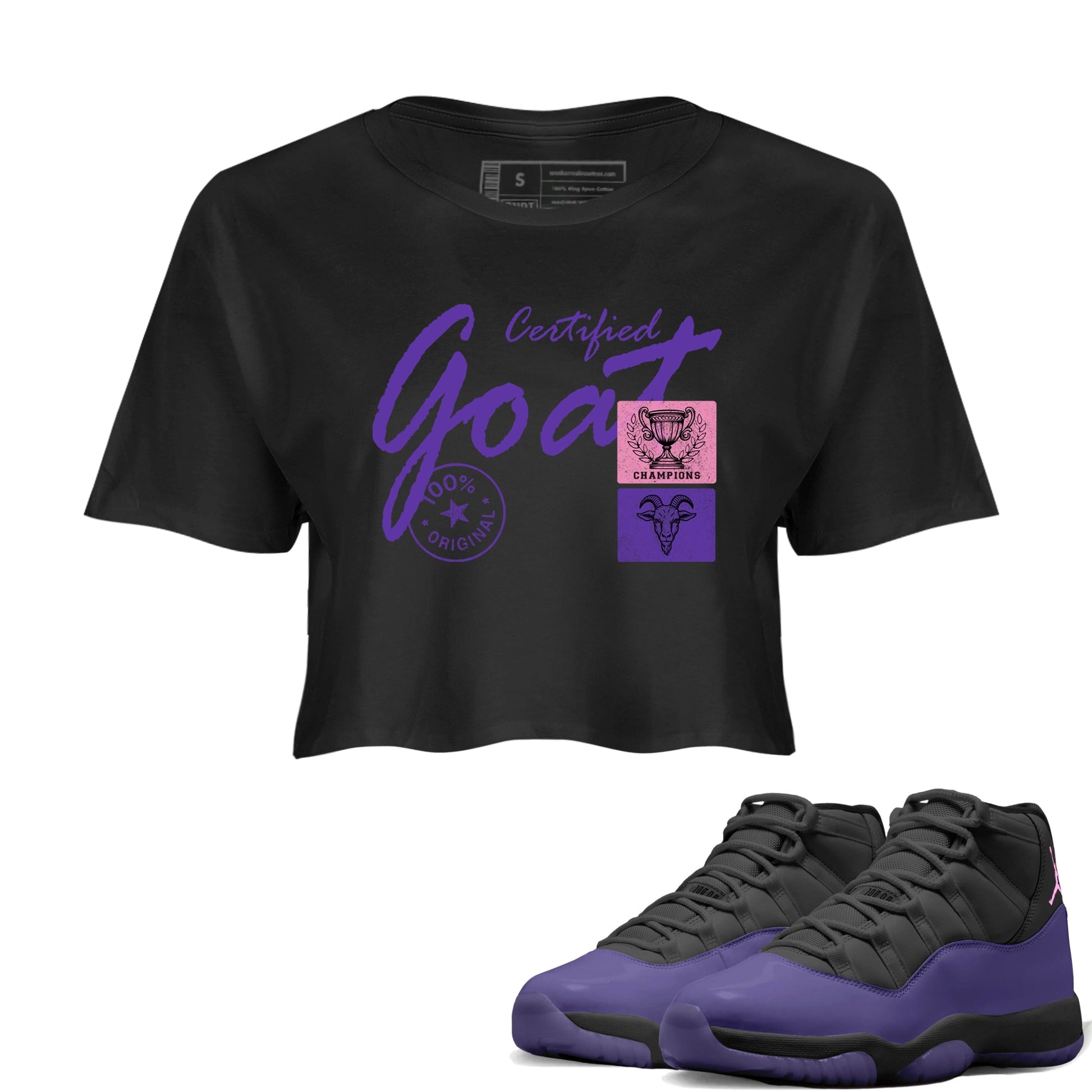 Sneaker match tees – Sneaker Tees To Match Air Jordan 11 Canyon Purple Shoes – Certified Goat Crop T-Shirt Black 1