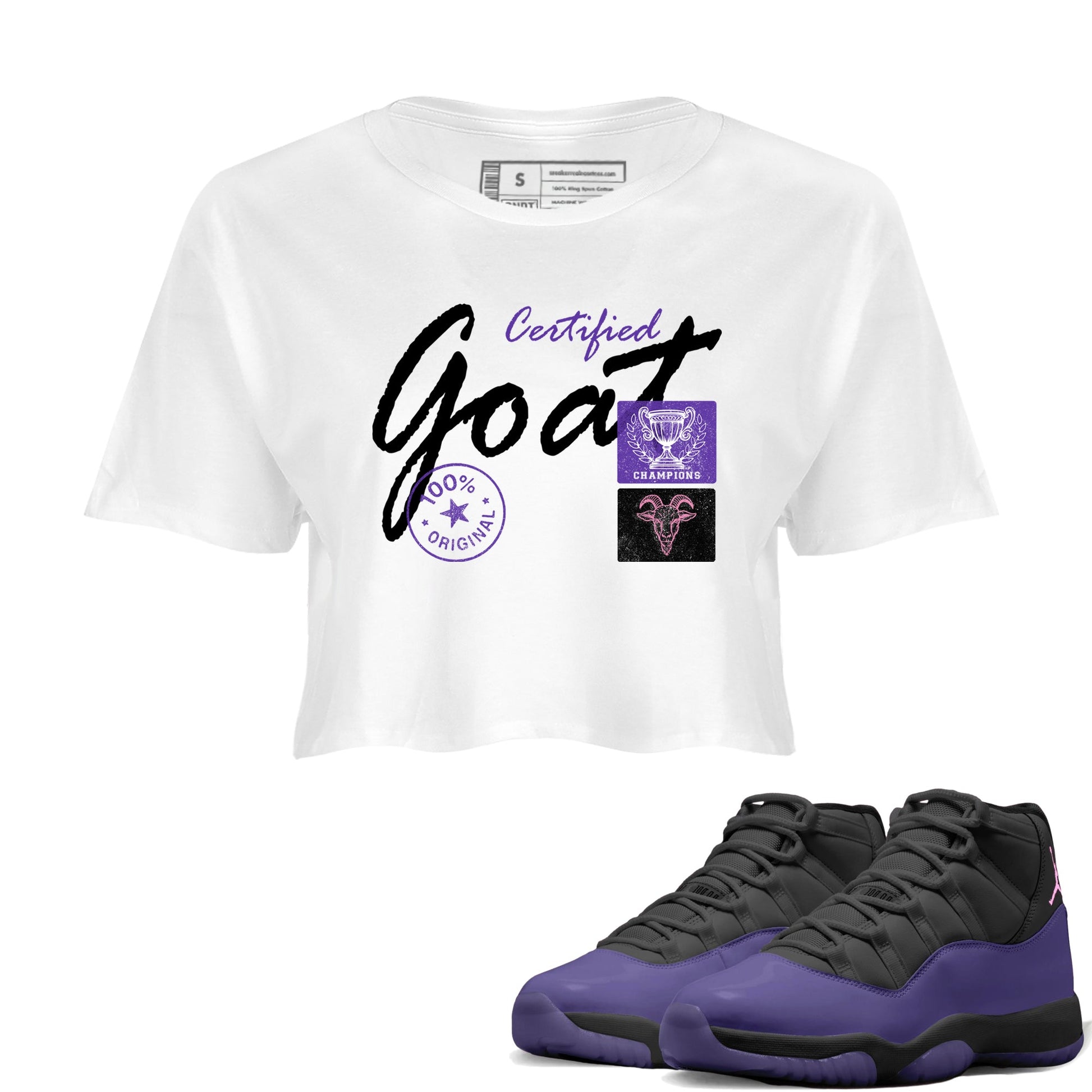 Sneaker match tees – Sneaker Tees To Match Air Jordan 11 Canyon Purple Shoes – Certified Goat Crop T-Shirt White 1