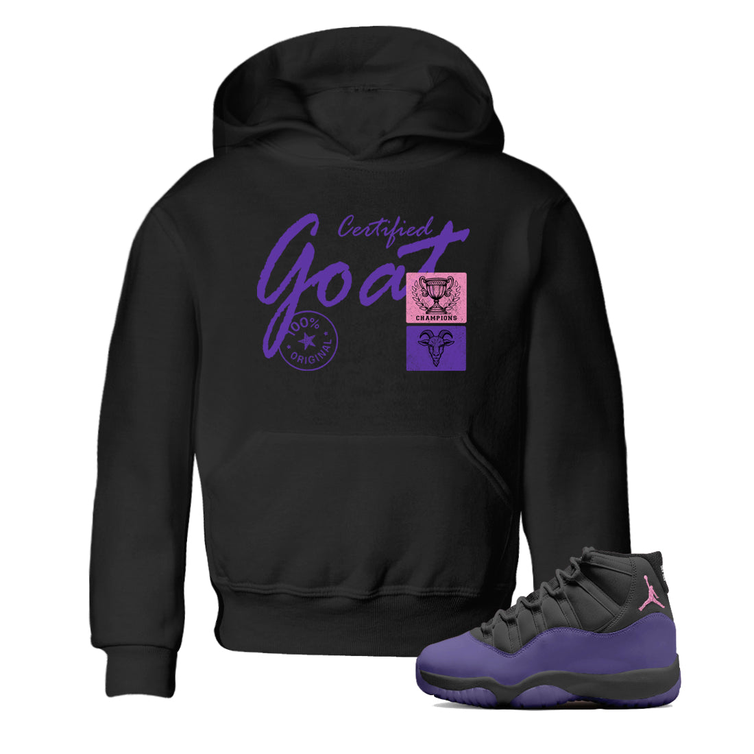 Sneaker match tees – Sneaker Tees To Match Air Jordan 11 Canyon Purple Shoes – Certified Goat Kids T-Shirt Black 1