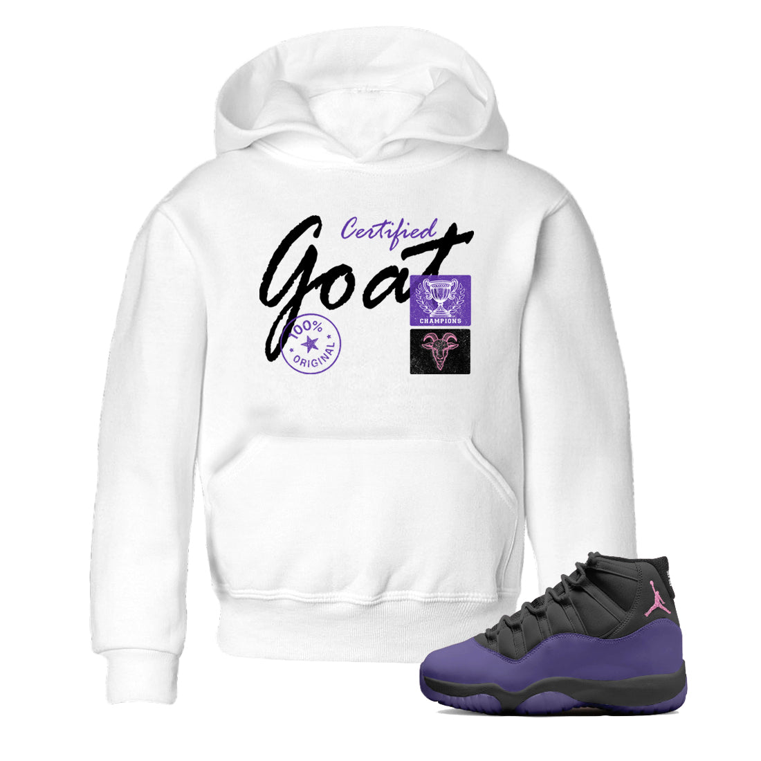 Sneaker match tees – Sneaker Tees To Match Air Jordan 11 Canyon Purple Shoes – Certified Goat Kids T-Shirt White 1