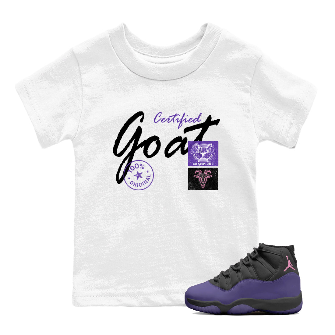 Sneaker match tees – Sneaker Tees To Match Air Jordan 11 Canyon Purple Shoes – Certified Goat Kids T-Shirt White 1