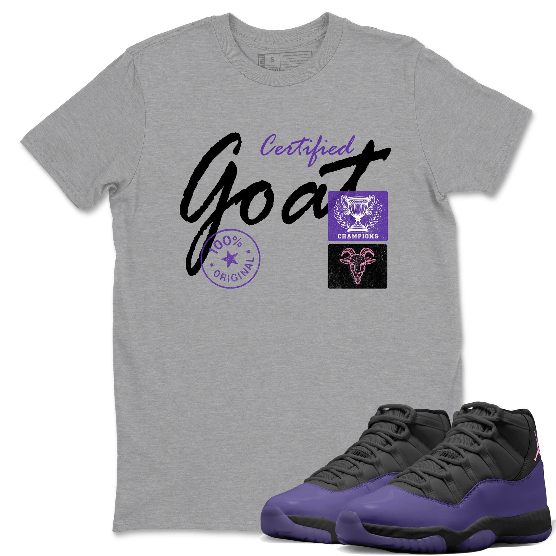 Sneaker match tees – Sneaker Tees To Match Air Jordan 11 Canyon Purple Shoes – Certified Goat Tee Heather Grey 1