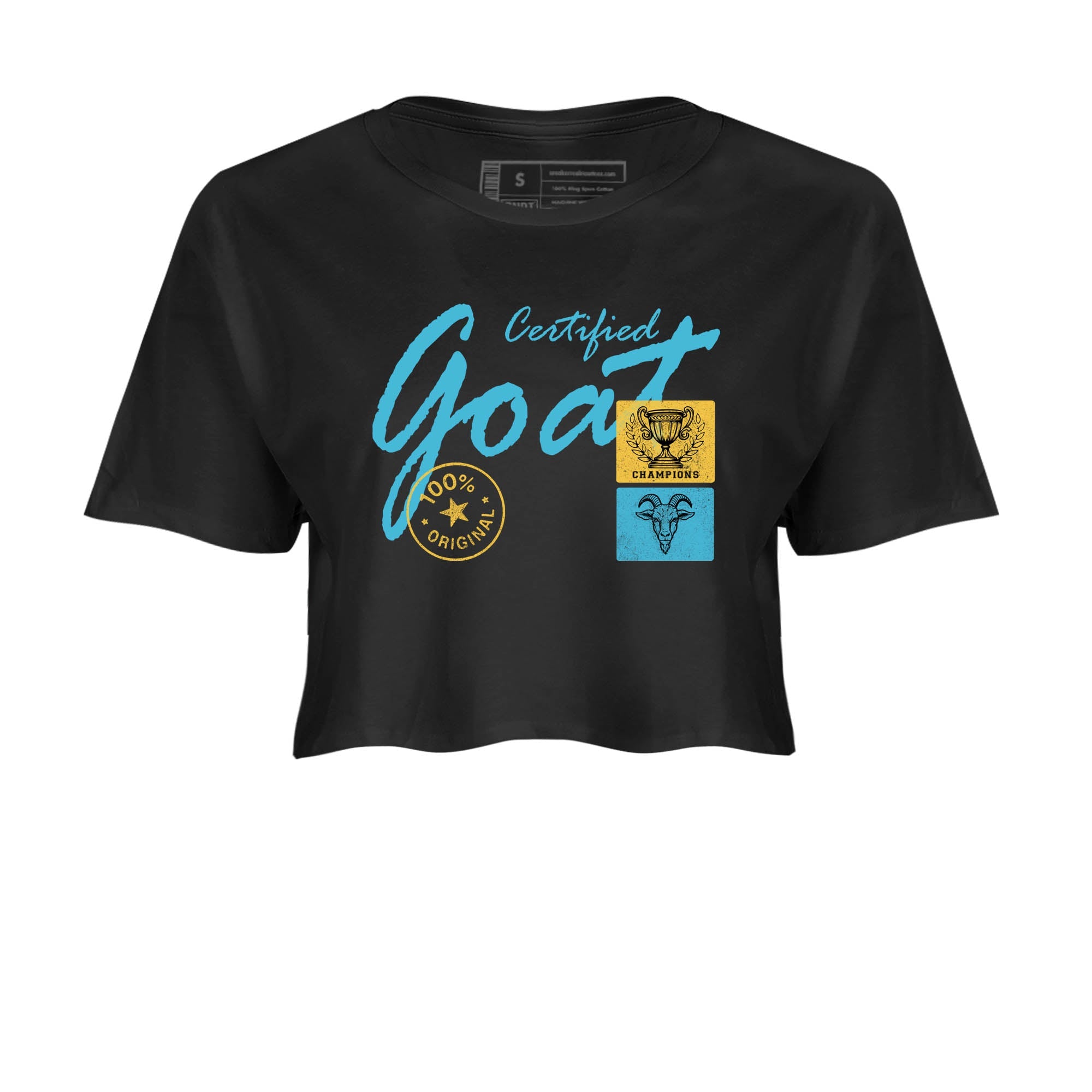 Sneaker Threads – Sneaker Tees To Match Air Jordan 11 Retro Gamma – Certified Goat Crop Tee Black 2. Perfect for Jordan releases 2025 colorways.