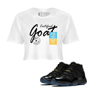 Sneaker Threads – Sneaker Tees To Match Air Jordan 11 Retro Gamma – Certified Goat Crop Tee White 1. Perfect for Jordan releases 2025 colorways.