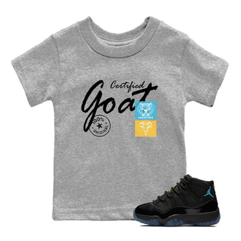 Sneaker Threads – Sneaker Tees To Match Air Jordan 11 Retro Gamma – Certified Goat Youth Graphic Tee Heather Grey 1. Perfect for Jordan releases 2025 colorways.