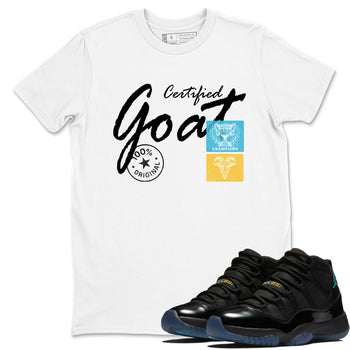 Sneaker Threads – Sneaker Tees To Match Air Jordan 11 Retro Gamma – Certified Goat Graphic Tee White 1. Perfect for Jordan releases 2025 colorways.
