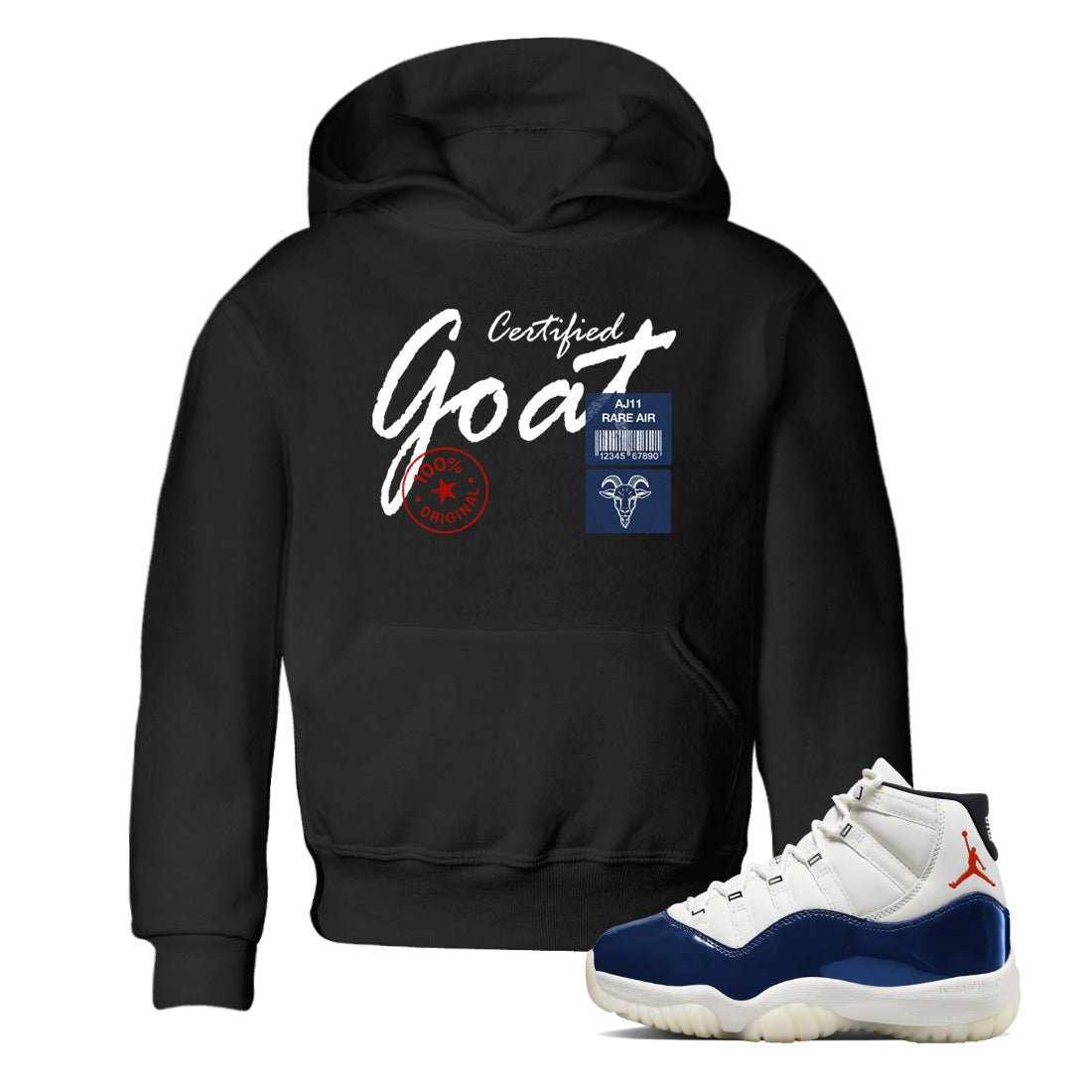 Sneaker match tees – Sneaker Tees To Match Air Jordan 11 Rare Air Shoes – Certified Goat Kids T-Shirt Black 1