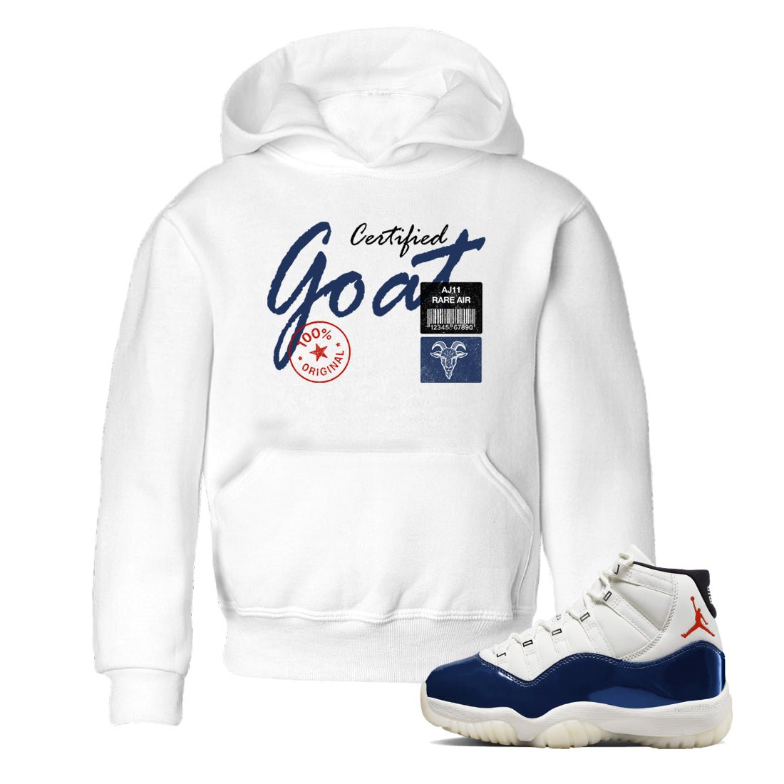 Sneaker match tees – Sneaker Tees To Match Air Jordan 11 Rare Air Shoes – Certified Goat Kids T-Shirt White 1