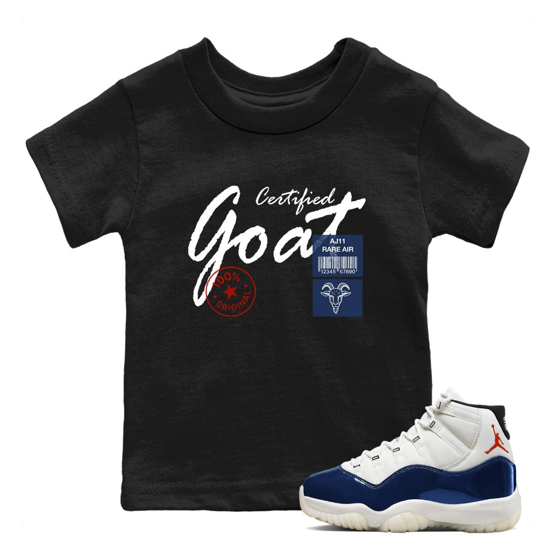 Sneaker match tees – Sneaker Tees To Match Air Jordan 11 Rare Air Shoes – Certified Goat Kids T-Shirt Black 1