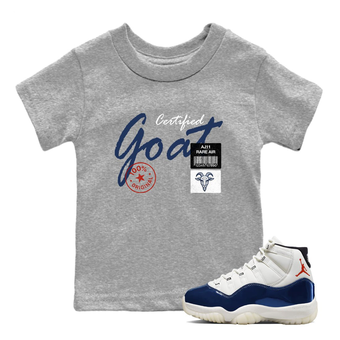 Sneaker match tees – Sneaker Tees To Match Air Jordan 11 Rare Air Shoes – Certified Goat Kids T-Shirt Heather Grey 1