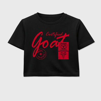 Certified Goat women’s crop tee designed to match the Air Jordan 12 Bloodline, featuring coordinated Black 2 options for a perfect streetwear vibe.