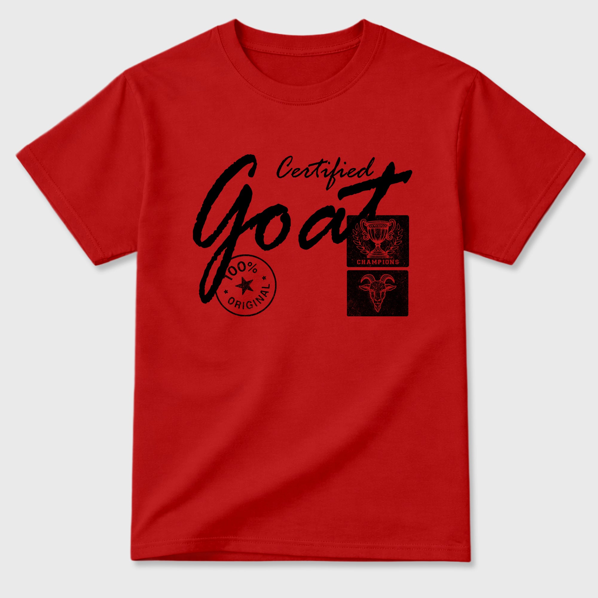 Certified Goat Graphic T-Shirt sneaker match tee designed for the Air Jordan 12 Bloodline, featuring coordinated color options for a perfect streetwear match. Red 2 shirt.