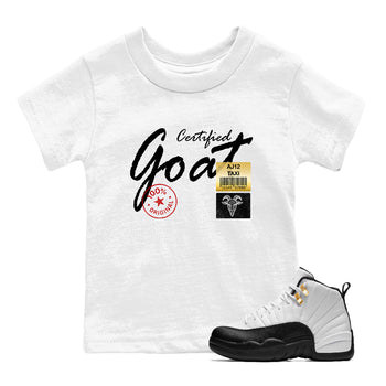 Sneaker match tees – Sneaker Tees To Match Air Jordan 12 Taxi Shoes – Certified Goat Kids T-Shirt White 1