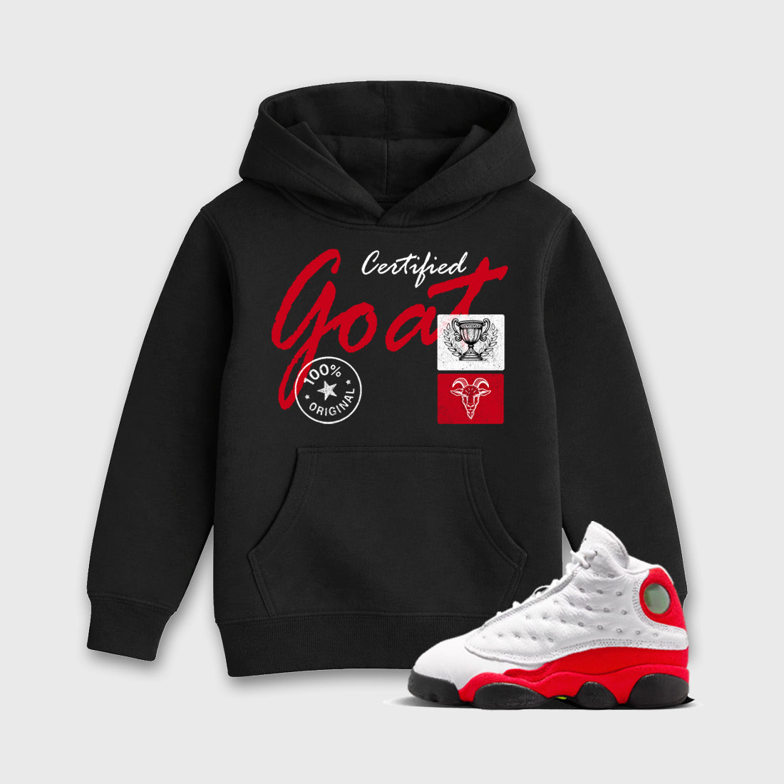 Sneaker match tees – Sneaker Tees To Match Air Jordan 13 University Red Shoes – Certified Goat Kids T-Shirt Black 1