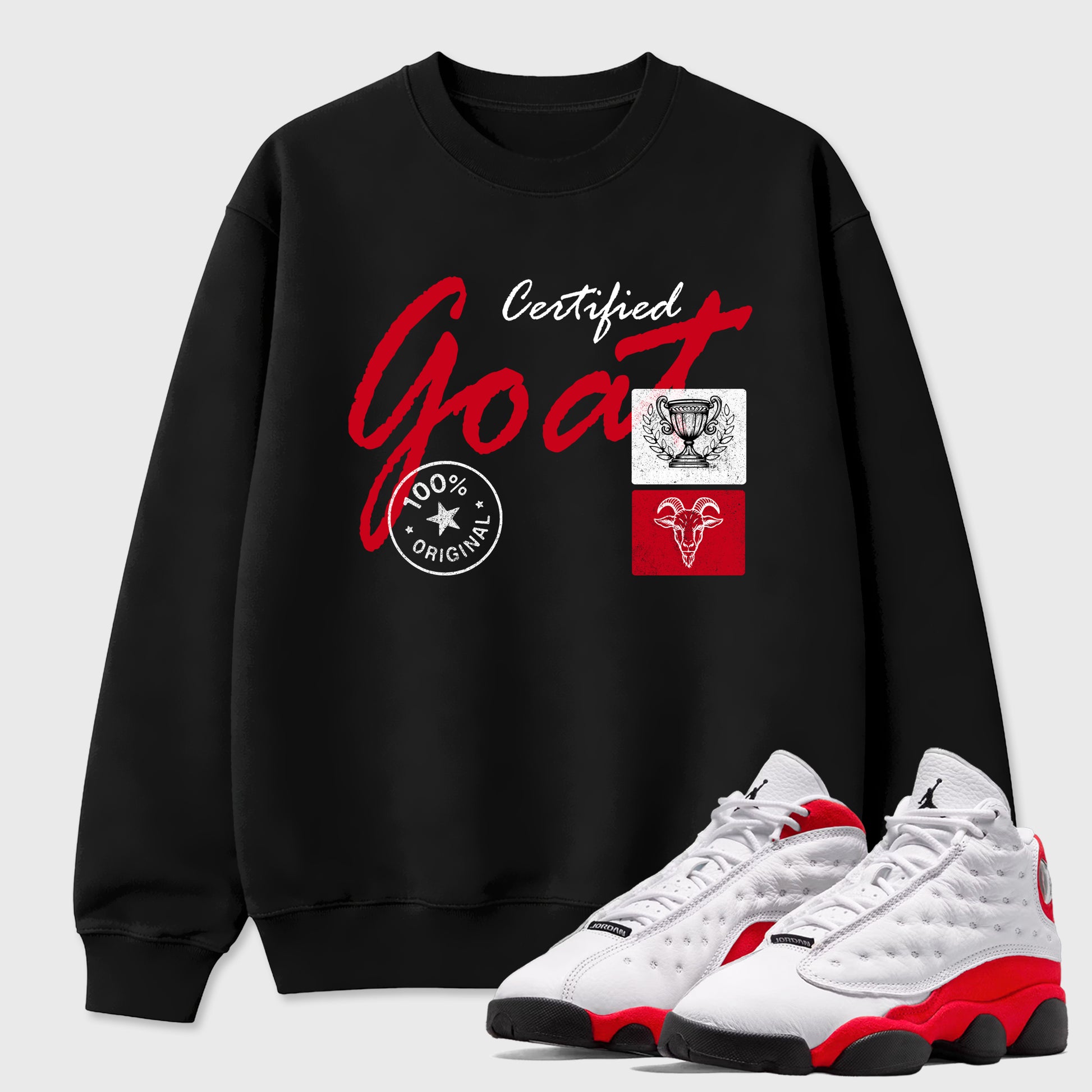 Sneaker match tees – Sneaker Tees To Match Air Jordan 13 University Red Shoes – Certified Goat Tee Black 1