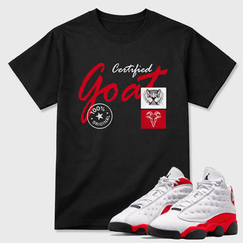 Sneaker match tees – Sneaker Tees To Match Air Jordan 13 University Red Shoes – Certified Goat Tee Black 1