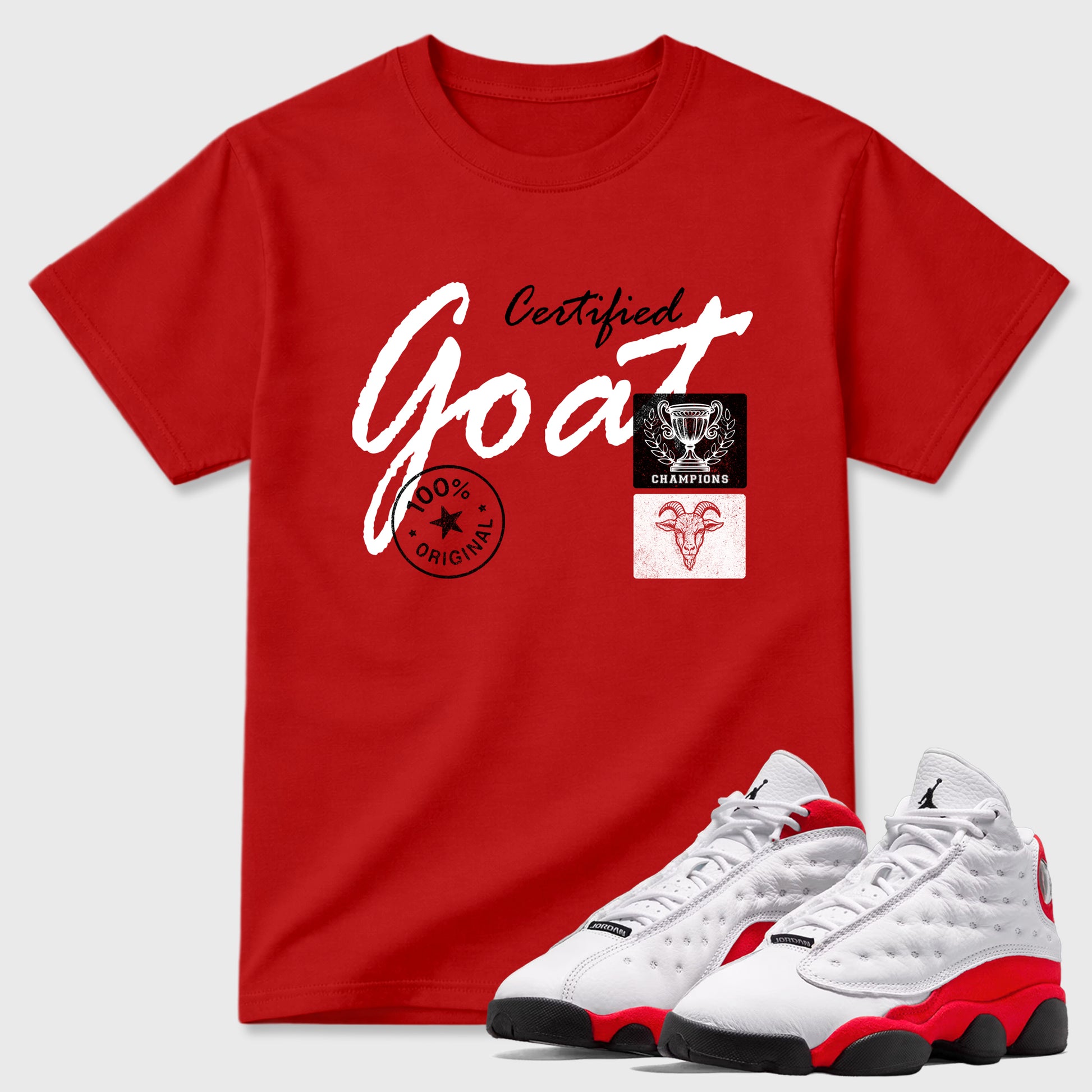 Sneaker match tees – Sneaker Tees To Match Air Jordan 13 University Red Shoes – Certified Goat Tee Red 1