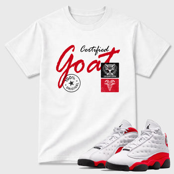 Sneaker match tees – Sneaker Tees To Match Air Jordan 13 University Red Shoes – Certified Goat Tee White 1
